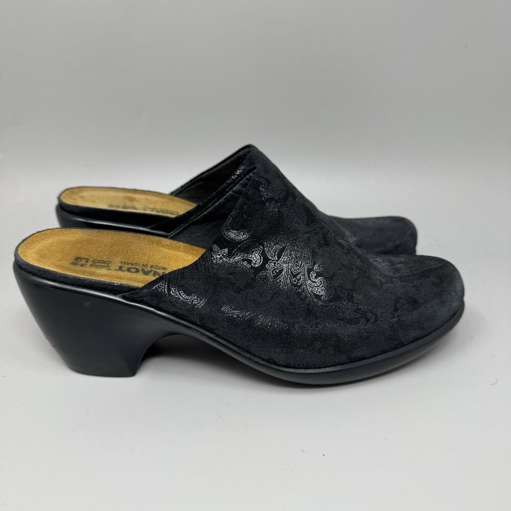 Naot Dream Black Lace Nubuck Leather Mules Womens 39 EU 8 US Comfort Clogs